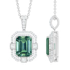 Vintage Style Octagon Created Green Sapphire Pendant with Moissanite Lab Created Green Sapphire - ( AAAA ) - Quality - Rosec Jewels