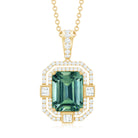 Vintage Style Octagon Created Green Sapphire Pendant with Moissanite Lab Created Green Sapphire - ( AAAA ) - Quality - Rosec Jewels