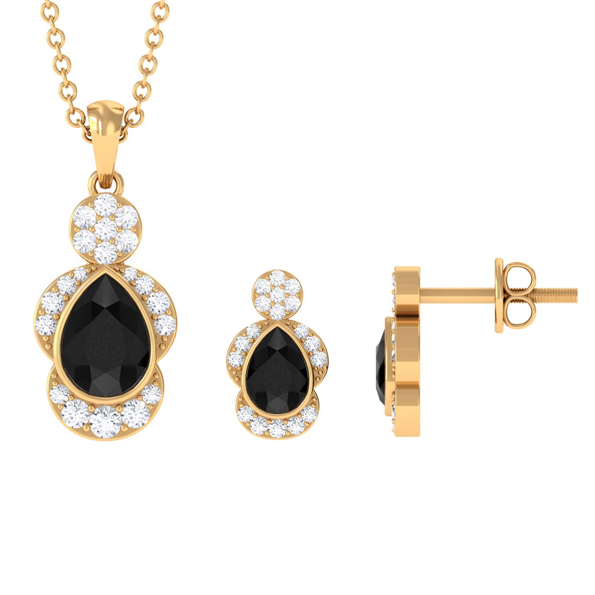 1.50 CT Black Onyx Dangle Jewelry Set with Diamond Stones Black Onyx - ( AAA ) - Quality - Rosec Jewels