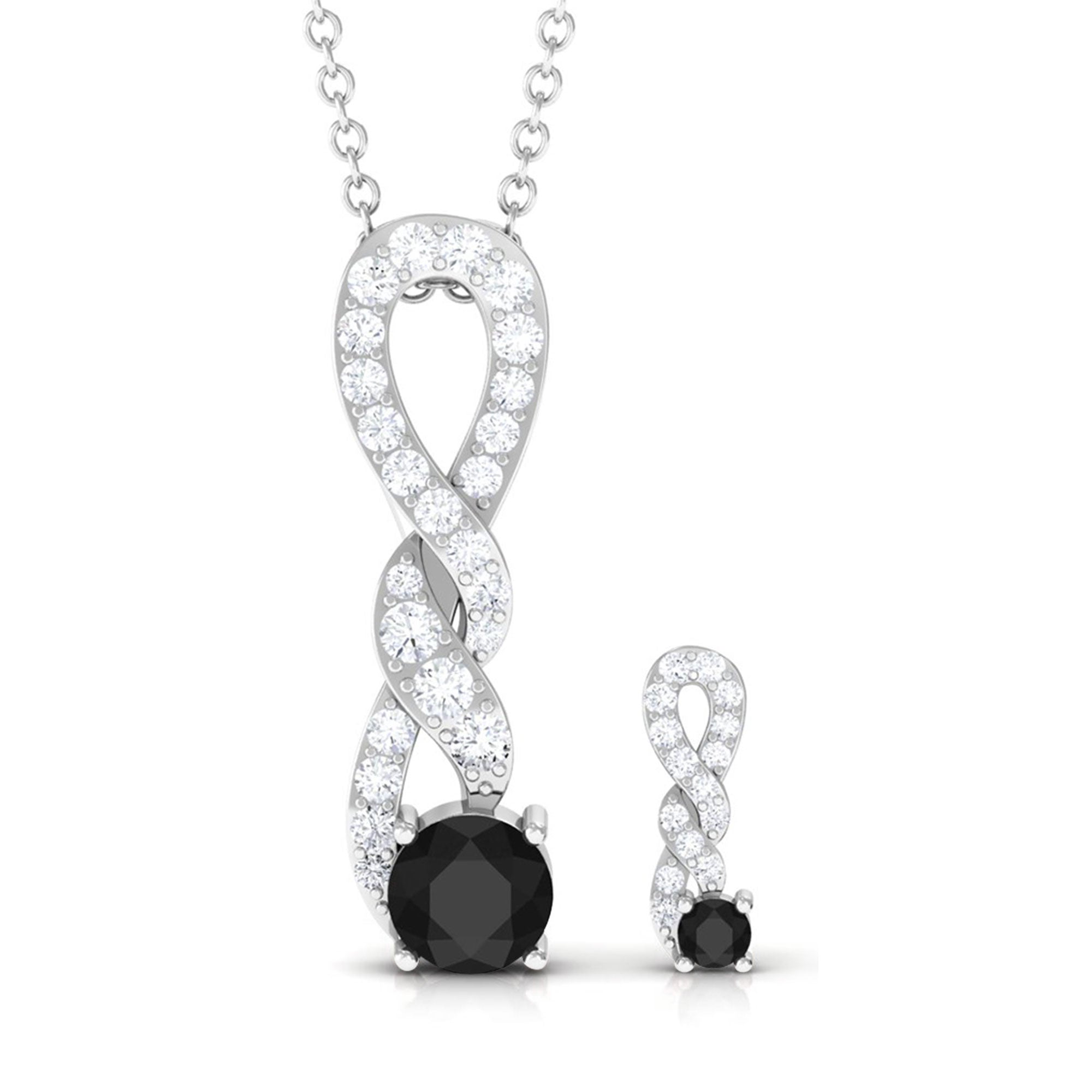 1 CT Natural Black Onyx Infinity Necklace and Earrings Set Black Onyx - ( AAA ) - Quality - Rosec Jewels