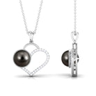 Tahitian Pearl and Diamond Open Heart Pendant Necklace Tahitian pearl - ( AAA ) - Quality - Rosec Jewels