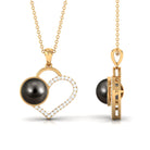 Tahitian Pearl and Diamond Open Heart Pendant Necklace Tahitian pearl - ( AAA ) - Quality - Rosec Jewels