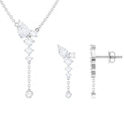 Minimal Moissanite Dangle Necklace and Earrings Set in Gold Moissanite - ( D-VS1 ) - Color and Clarity - Rosec Jewels