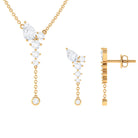 Minimal Moissanite Dangle Necklace and Earrings Set in Gold Moissanite - ( D-VS1 ) - Color and Clarity - Rosec Jewels