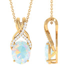 Rosec Jewels-Oval Ethiopian Opal Solitaire Pendant with Moissanite Twisted Bail