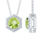 Hexagon Pendant with Solitaire Round Peridot Peridot - ( AAA ) - Quality - Rosec Jewels