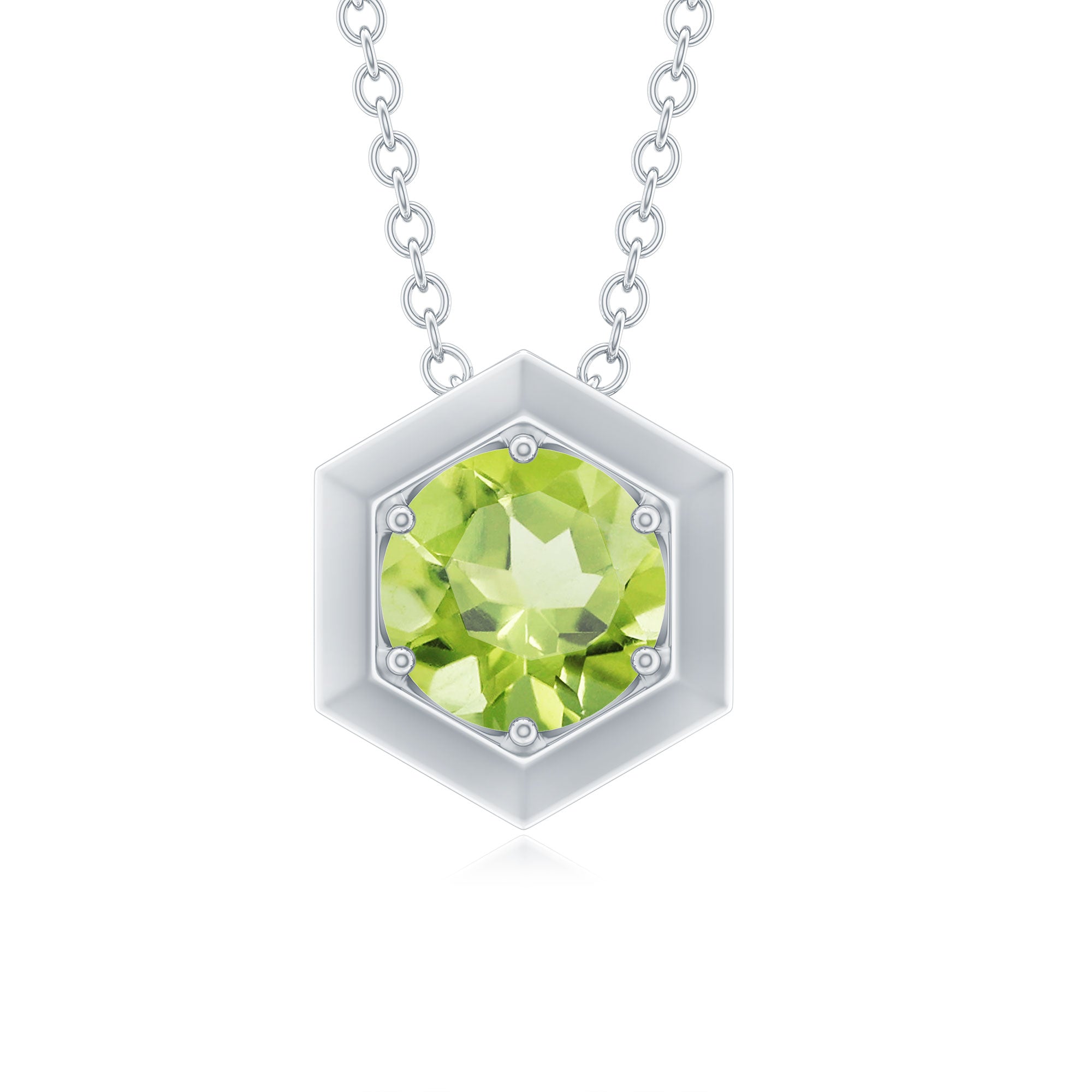 Hexagon Pendant with Solitaire Round Peridot Peridot - ( AAA ) - Quality - Rosec Jewels