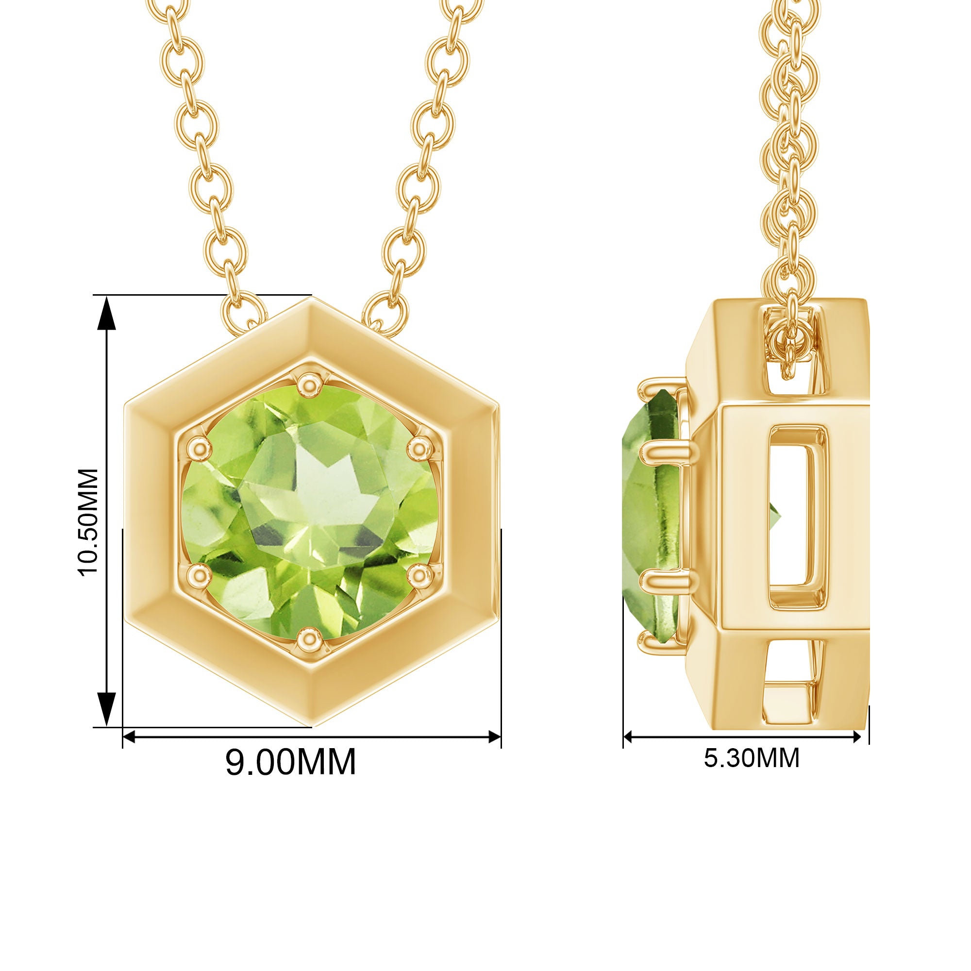 Hexagon Pendant with Solitaire Round Peridot Peridot - ( AAA ) - Quality - Rosec Jewels