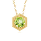 Hexagon Pendant with Solitaire Round Peridot Peridot - ( AAA ) - Quality - Rosec Jewels