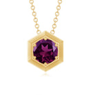 Genuine Rhodolite Solitaire Hexagon Pendant Necklace Rhodolite - ( AAA ) - Quality - Rosec Jewels