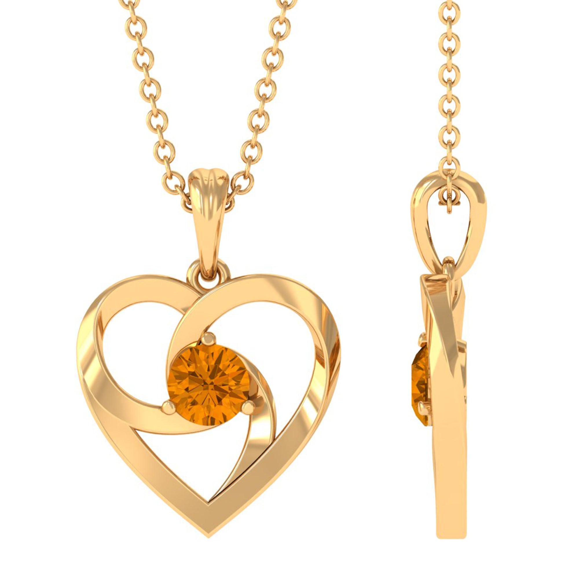 1/4 CT Round Citrine Gold Heart Pendant Necklace Citrine - ( AAA ) - Quality - Rosec Jewels