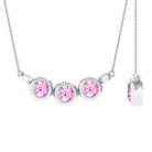 Bezel Set Pink Tourmaline Three Stone Necklace in Gold Pink Tourmaline - ( AAA ) - Quality - Rosec Jewels