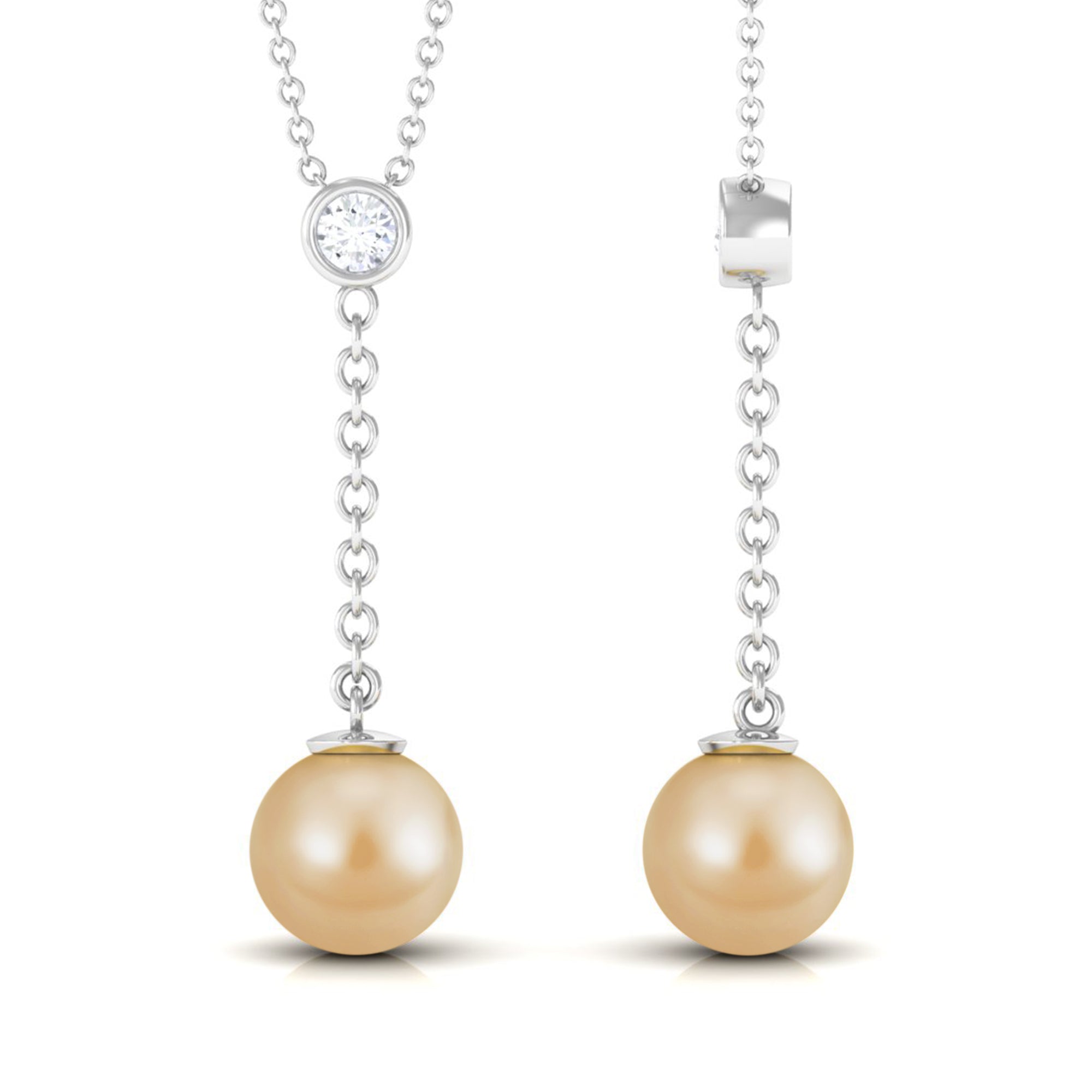 South Sea Pearl Dangle Drop Necklace with Diamond South Sea Pearl - ( AAA ) - Quality - Rosec Jewels