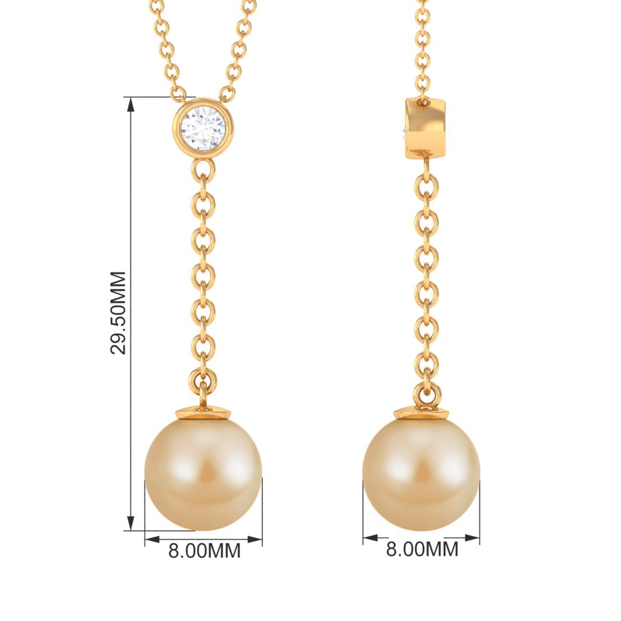 South Sea Pearl Dangle Drop Necklace with Diamond South Sea Pearl - ( AAA ) - Quality - Rosec Jewels