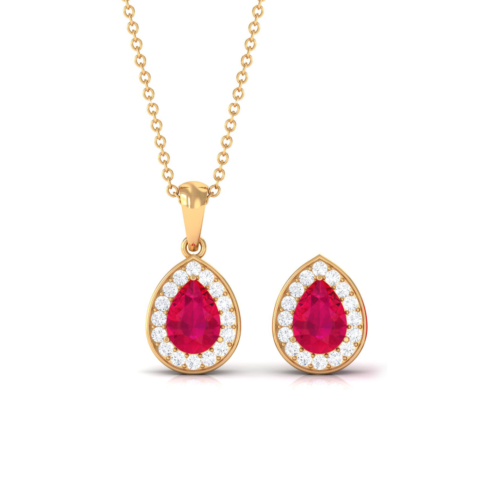 3.25 CT Pear Cut Ruby and Moissanite Pendant and Earring Set Ruby - ( AAA ) - Quality - Rosec Jewels