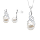 Freshwater Pearl Drop and Moissanite Bridal Jewelry Set Freshwater Pearl - ( AAA ) - Quality - Rosec Jewels