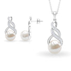 Freshwater Pearl Drop and Moissanite Bridal Jewelry Set Freshwater Pearl - ( AAA ) - Quality - Rosec Jewels