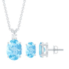 Aquamarine Solitaire Pendant Necklace and Earrings Set Aquamarine - ( AAA ) - Quality - Rosec Jewels