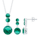 Lab-Created Emerald Three Stone Dangle Jewelry Set Lab Created Emerald - ( AAAA ) - Quality - Rosec Jewels