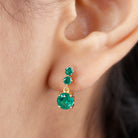 Lab-Created Emerald Three Stone Dangle Jewelry Set Lab Created Emerald - ( AAAA ) - Quality - Rosec Jewels