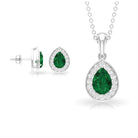 Classic Pear Shaped Created Emerald And Moissanite Teardrop Jewellery Set Lab Created Emerald - ( AAAA ) - Quality - Rosec Jewels