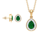 Classic Pear Shaped Created Emerald And Moissanite Teardrop Jewellery Set Lab Created Emerald - ( AAAA ) - Quality - Rosec Jewels