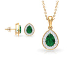 Classic Pear Shaped Created Emerald And Moissanite Teardrop Jewellery Set Lab Created Emerald - ( AAAA ) - Quality - Rosec Jewels