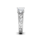 Rosec Jewels-Emerald Cut Moissanite Solitaire Band Ring with Ivy Scroll Shank