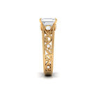 Rosec Jewels-Emerald Cut Moissanite Solitaire Band Ring with Ivy Scroll Shank