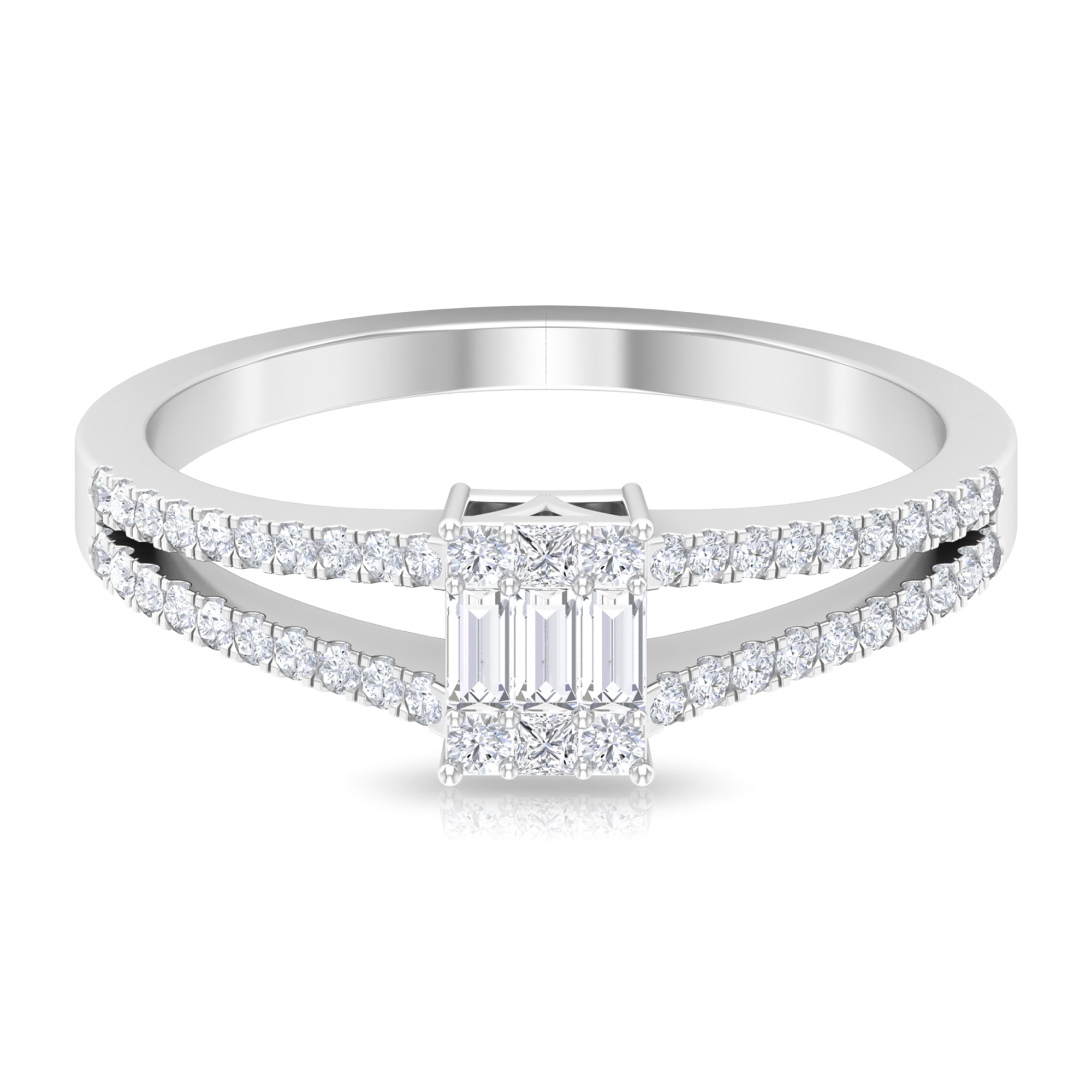 Rosec Jewels-Split Shank Diamond Engagement Ring in Illusion Setting