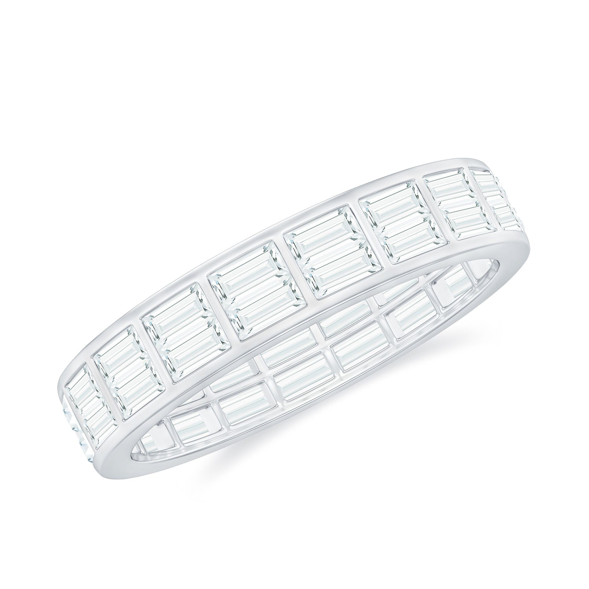 Rosec Jewels-Baguette Cut Certified Moissanite Two Row Eternity Band