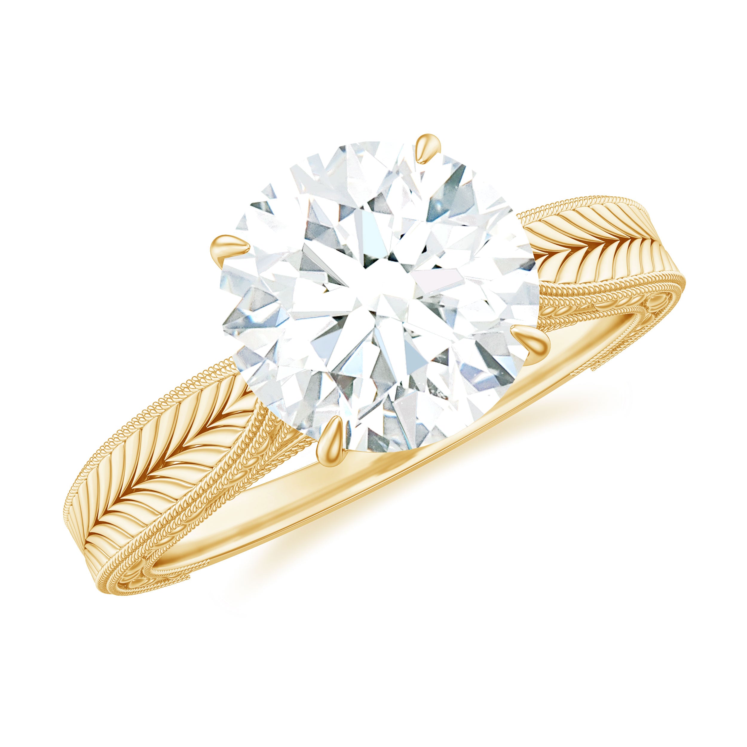 Rosec Jewels-Claw Set Round Shape Moissanite Gold Solitaire Engagement Ring