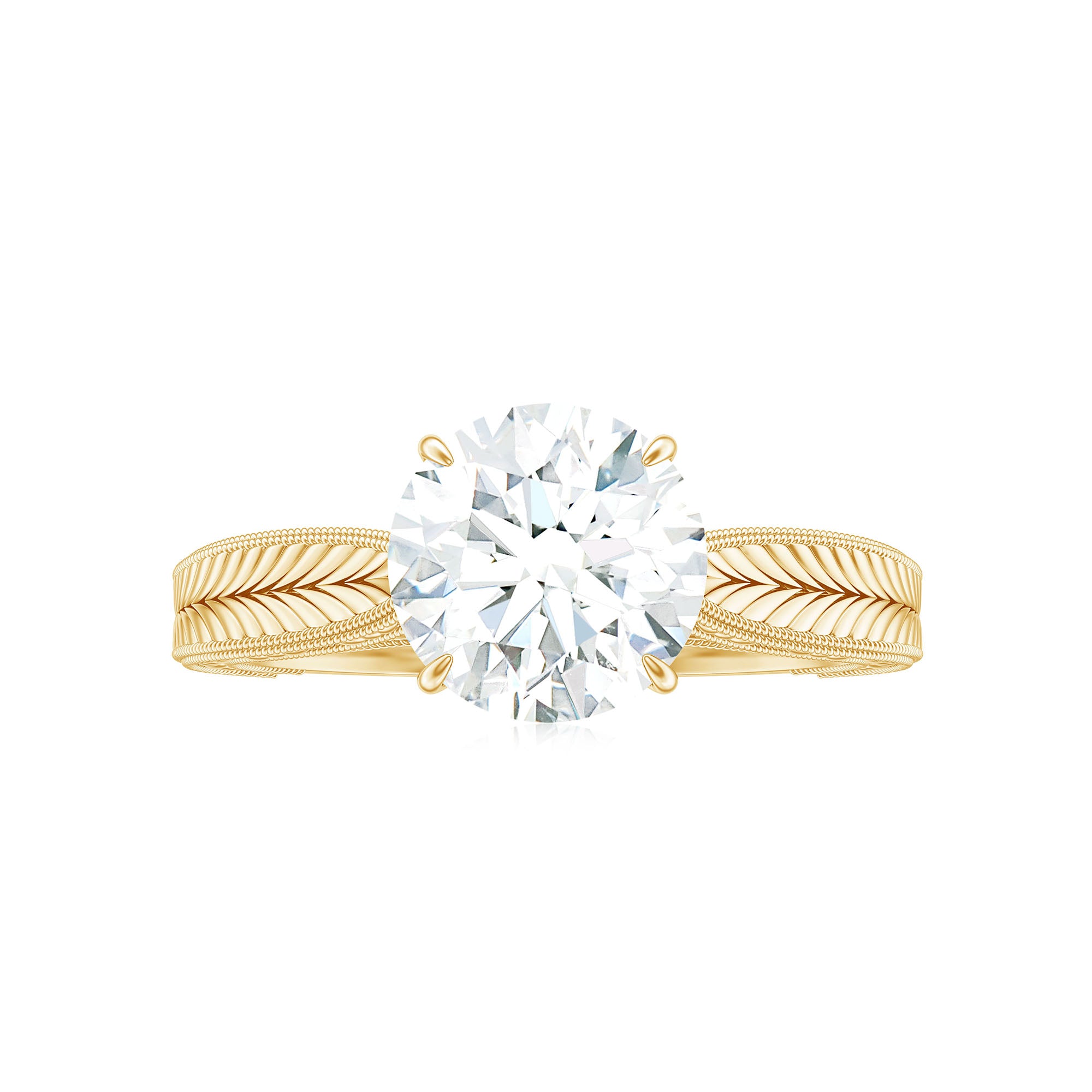 Rosec Jewels-Claw Set Round Shape Moissanite Gold Solitaire Engagement Ring