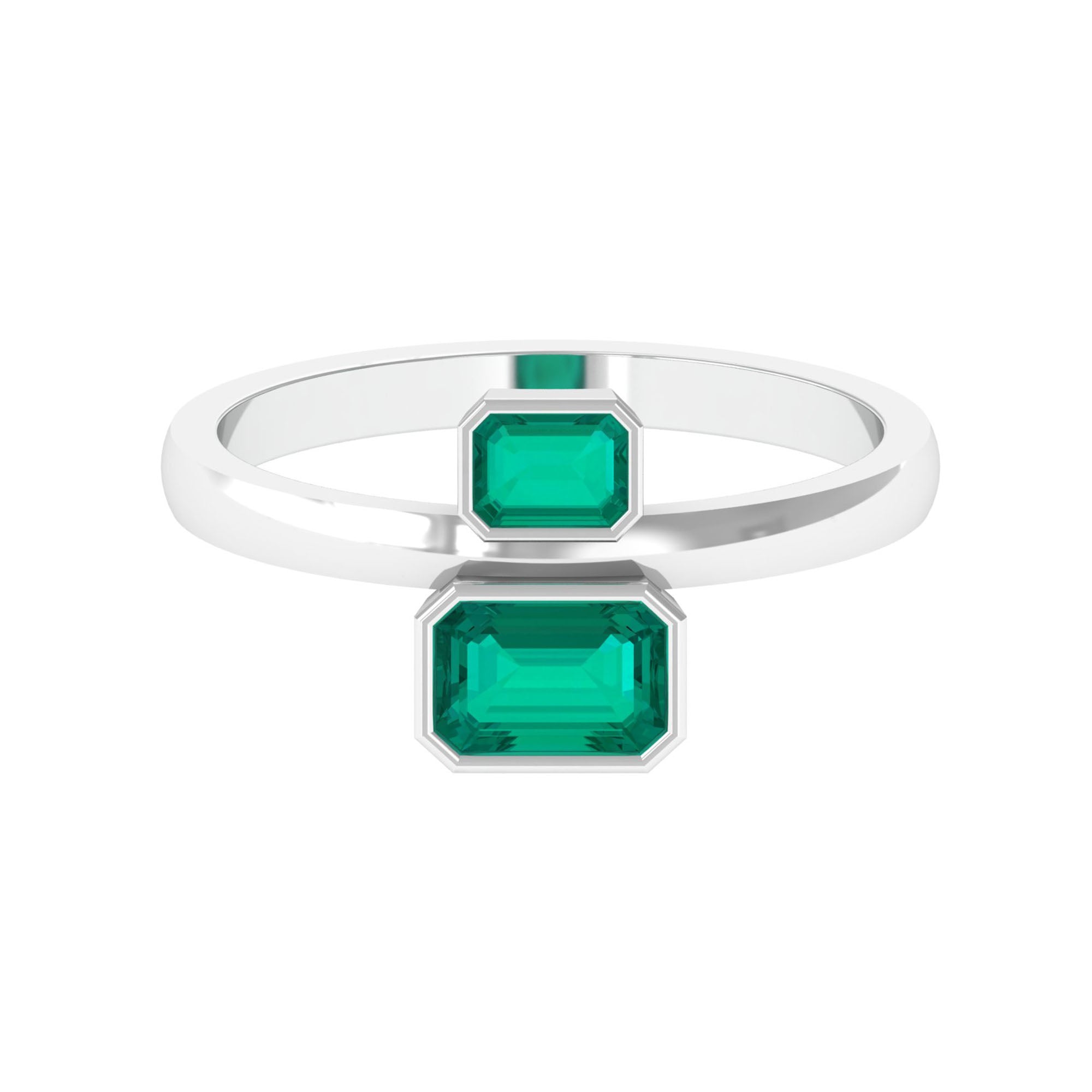 Rosec Jewels-1 CT Moi Et Toi Octagon Cut Emerald Two Stone Engagement Ring