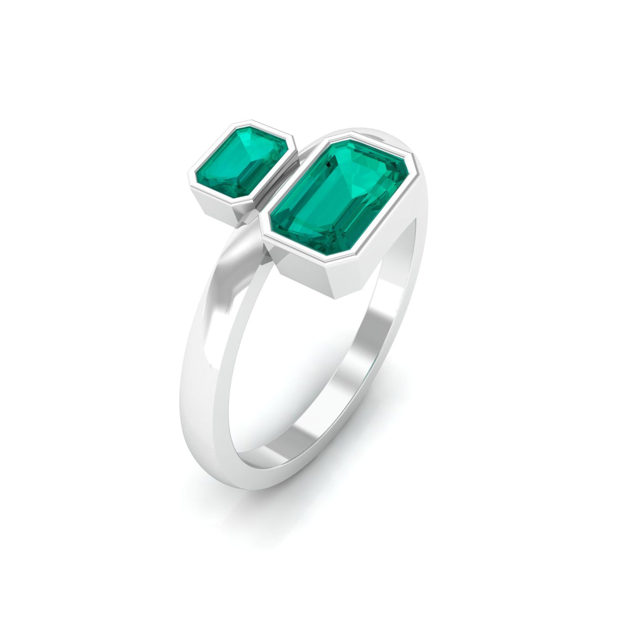 Rosec Jewels-1 CT Moi Et Toi Octagon Cut Emerald Two Stone Engagement Ring