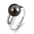 Split Shank Tahitian Pearl Solitaire Engagement Ring with Diamond Tahitian pearl - ( AAA ) - Quality - Rosec Jewels