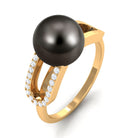 Split Shank Tahitian Pearl Solitaire Engagement Ring with Diamond Tahitian pearl - ( AAA ) - Quality - Rosec Jewels