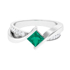 Rosec Jewels-Princess Cut Lab Grown Emerald Bypass Engagement Ring with Diamond