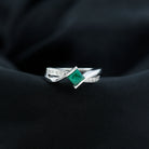 Rosec Jewels-Princess Cut Lab Grown Emerald Bypass Engagement Ring with Diamond