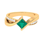 Rosec Jewels-Princess Cut Lab Grown Emerald Bypass Engagement Ring with Diamond