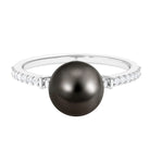 Rosec Jewels-Classic Black Pearl Ring with Diamond Side Stones