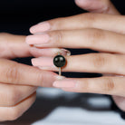 Rosec Jewels-Classic Black Pearl Ring with Diamond Side Stones