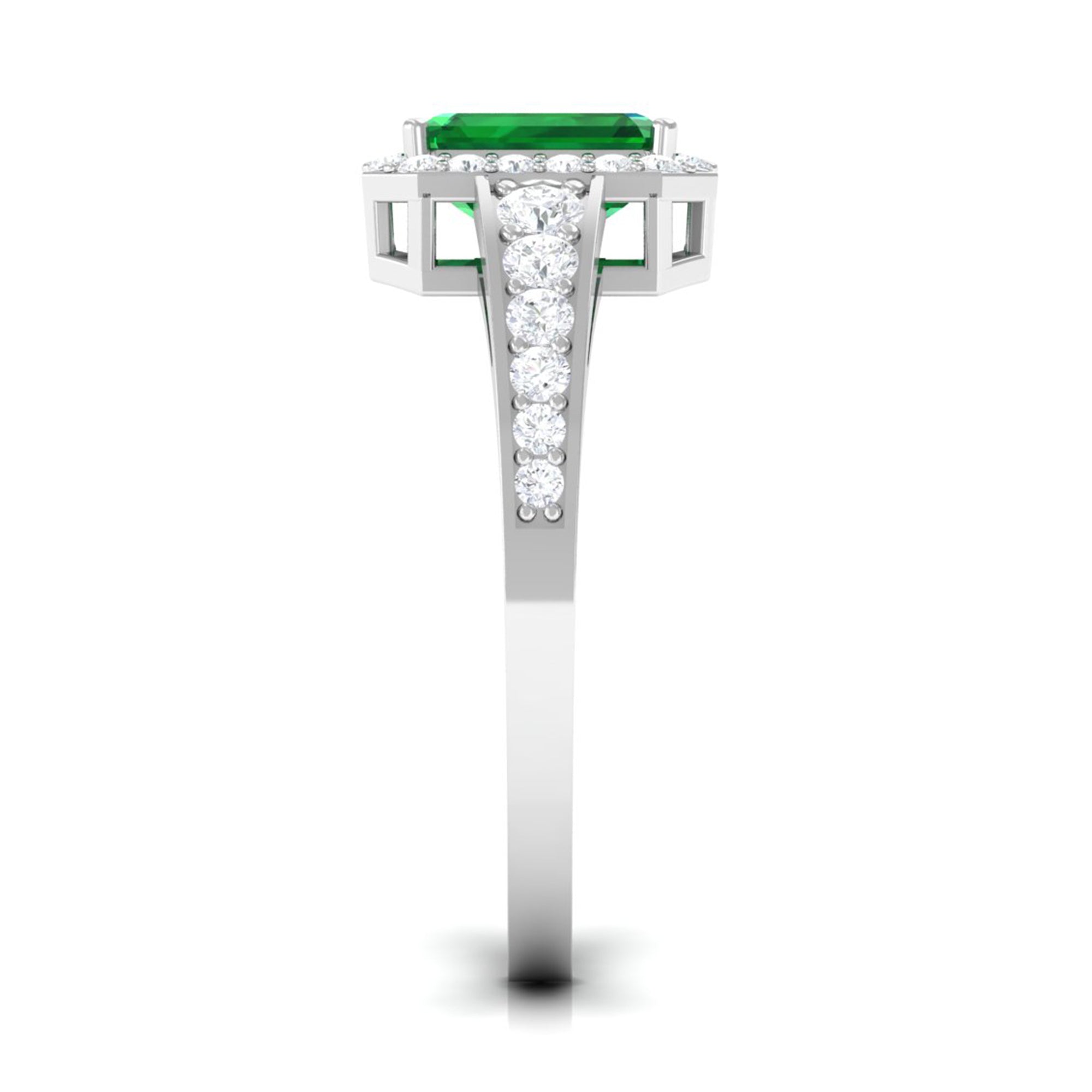 Rosec Jewels-Certified Emerald Cut Lab Grown Emerald Vintage Inspired Engagement Ring with Moissanite