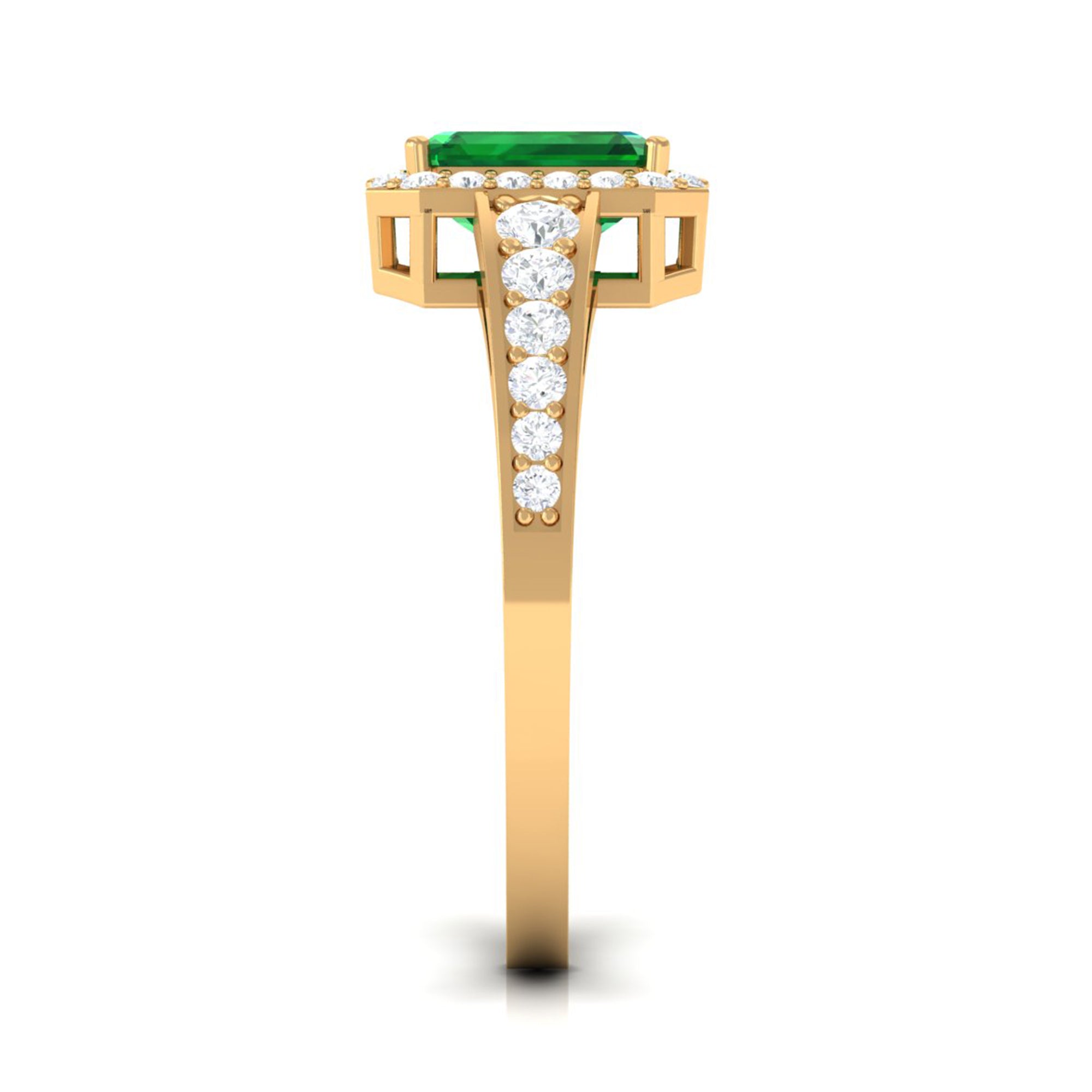 Rosec Jewels-Certified Emerald Cut Lab Grown Emerald Vintage Inspired Engagement Ring with Moissanite