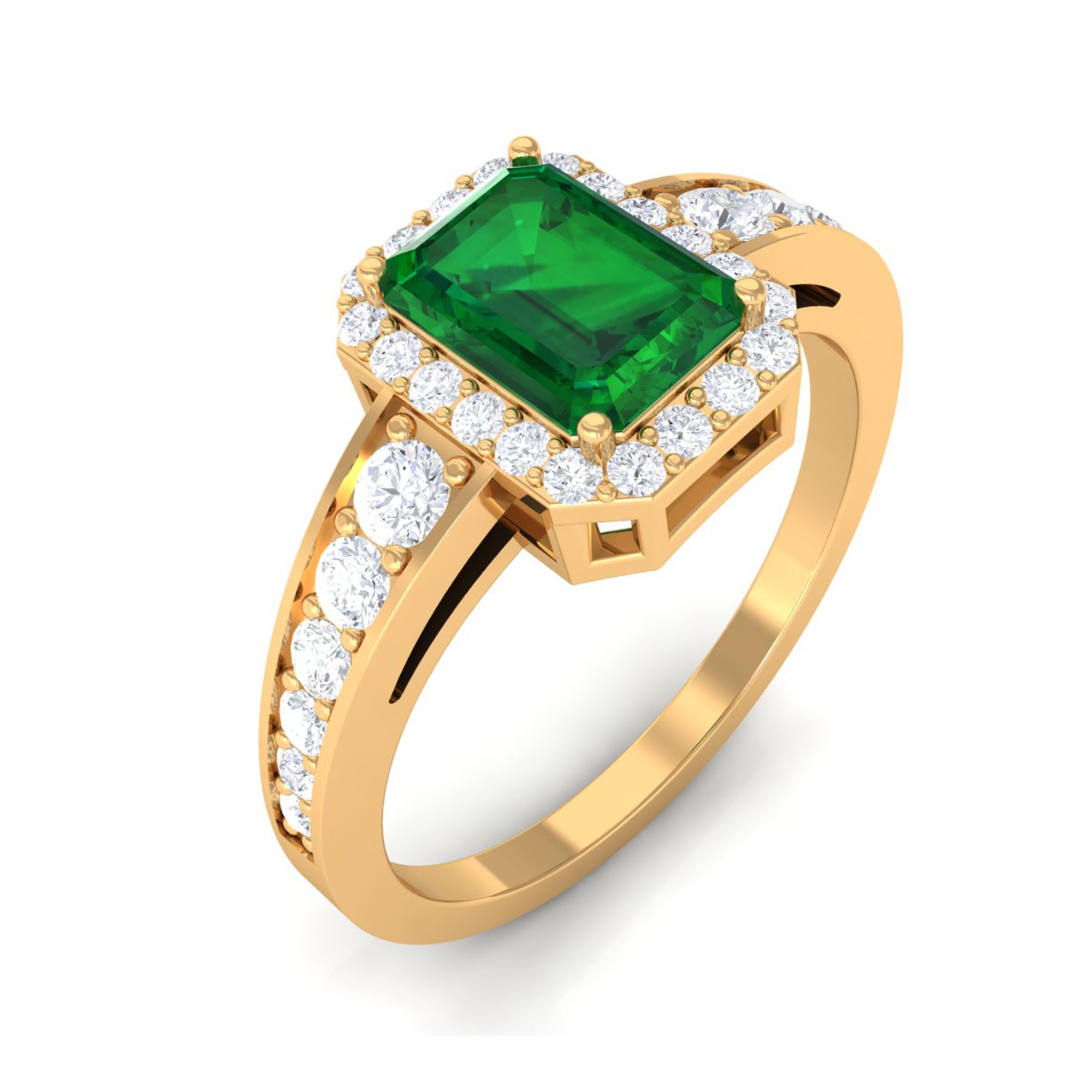 Rosec Jewels-Certified Emerald Cut Lab Grown Emerald Vintage Inspired Engagement Ring with Moissanite