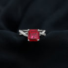 Rosec Jewels-Asscher Cut Lab Grown Ruby Solitaire Ring with Diamond Infinity Shank