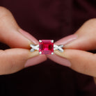 Rosec Jewels-Asscher Cut Lab Grown Ruby Solitaire Ring with Diamond Infinity Shank