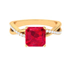 Rosec Jewels-Asscher Cut Lab Grown Ruby Solitaire Ring with Diamond Infinity Shank