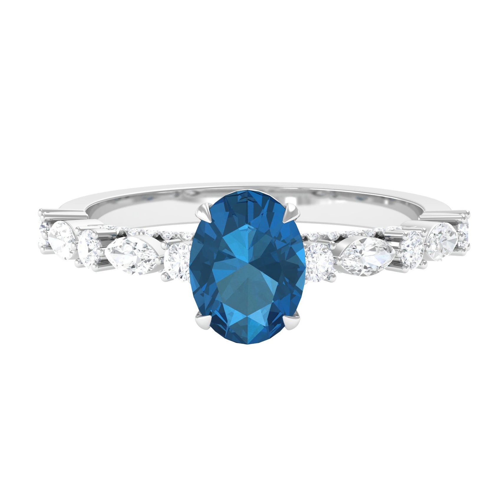 Rosec Jewels-2.25 CT Solitaire Accent Ring with Created London Blue Topaz and Diamond