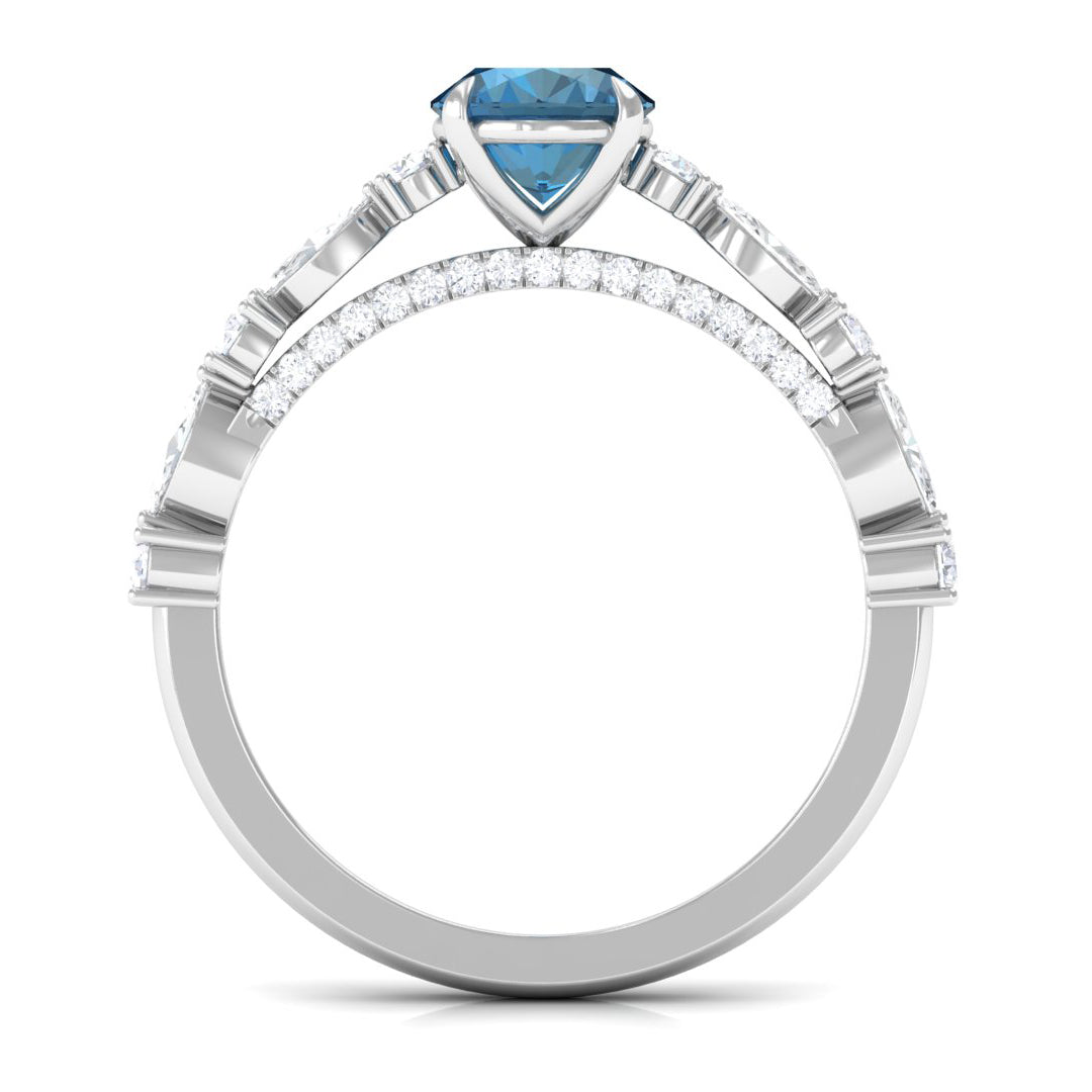 Rosec Jewels-2.25 CT Solitaire Accent Ring with Created London Blue Topaz and Diamond